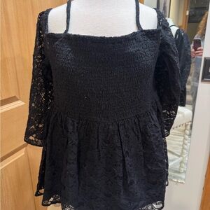 Torrid Black Lace Smocked Blouse